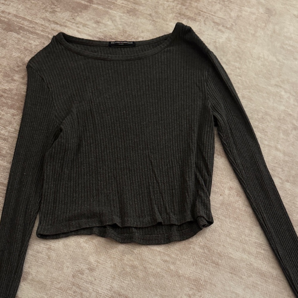 Brandy Melville Gray Ribbed Long Sleeve Top